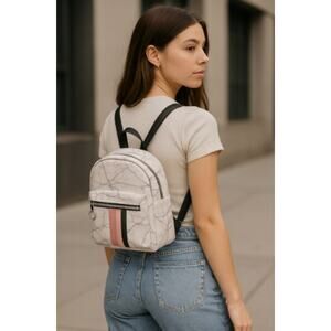 Marble Mini Backpack Faux Leather White Pink Stripe Y2K Bag